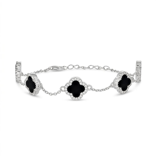 Minimalist silver clover charm bracelet adjustable fit