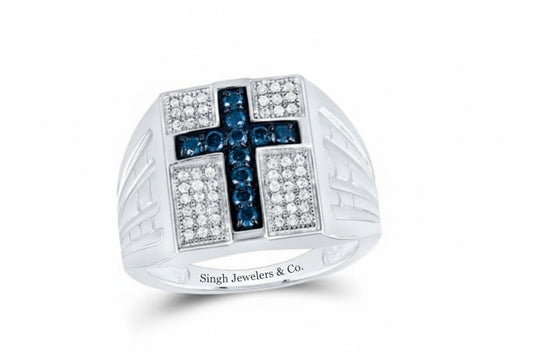 Sterling Silver Blue Diamond Cross Ring – 1/2 CT Total Weight