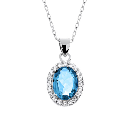 Sterling Silver Blue Topaz Charm Necklace – December Birthstone with 18” Box Chain