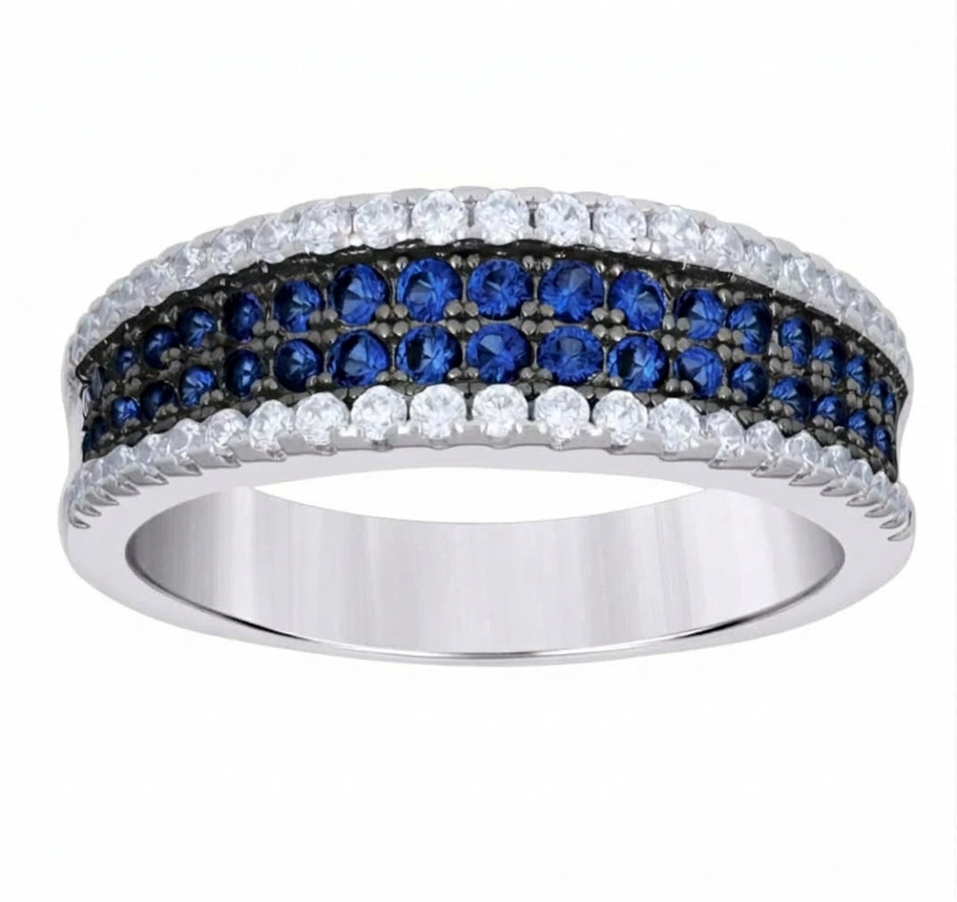 Sterling silver blue and white sapphire fashion ring available in sizes 6 to 10