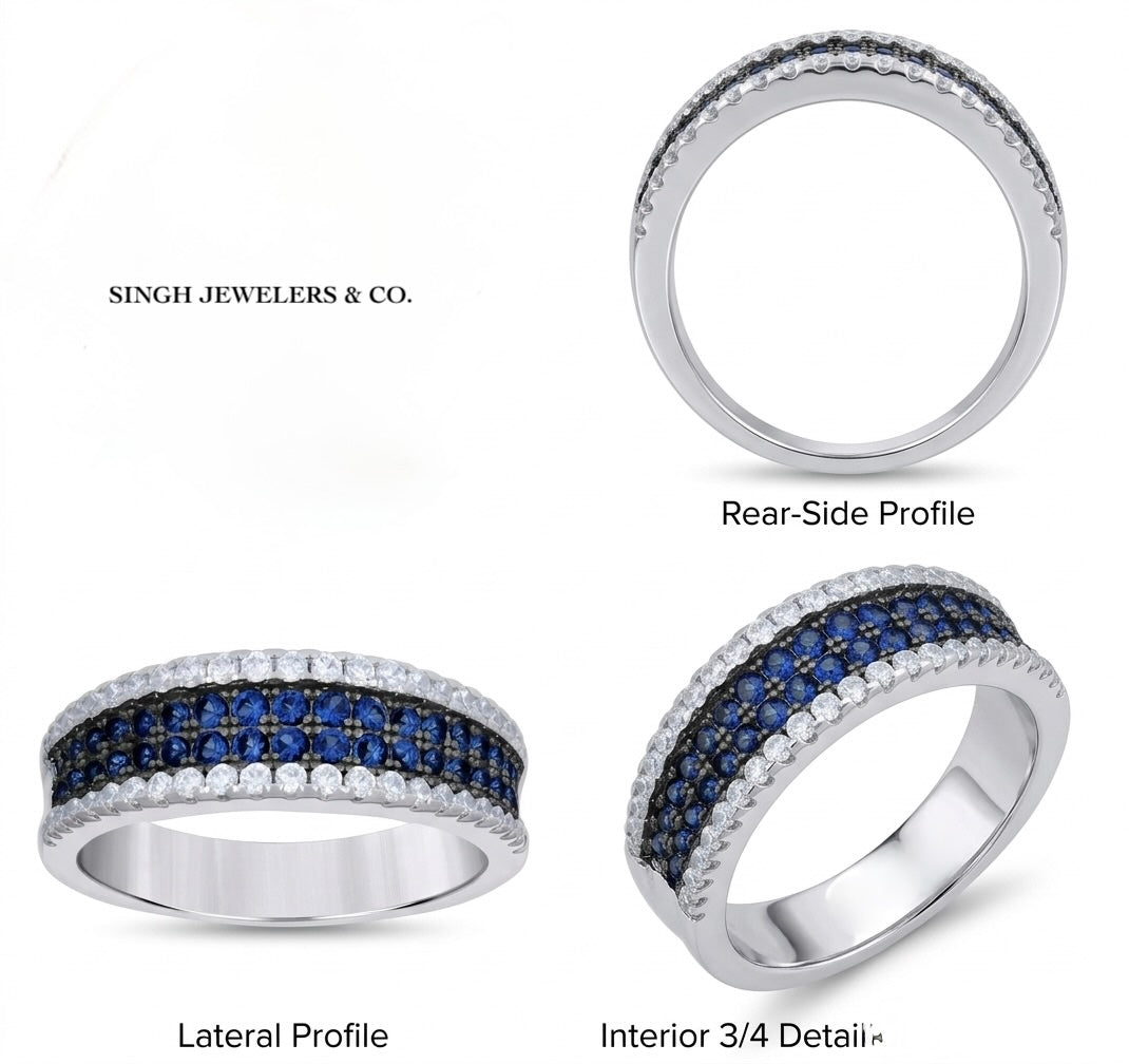 Sterling silver blue and white sapphire fashion band different angles