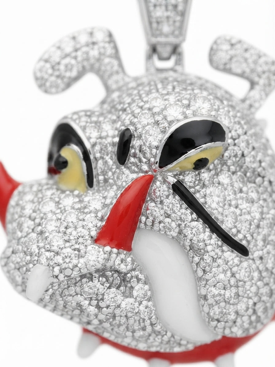 sterling silver bulldog face charm pendant with CZ stones dog charm jewelry close up
