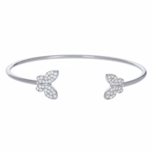 925 sterling silver butterfly cuff bangle with cubic zirconia stones for women