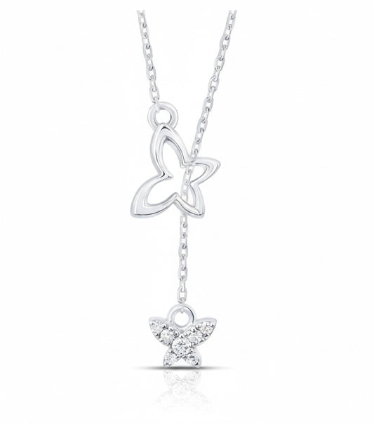 Sterling silver butterfly necklace with natural diamond accents on a delicate chain