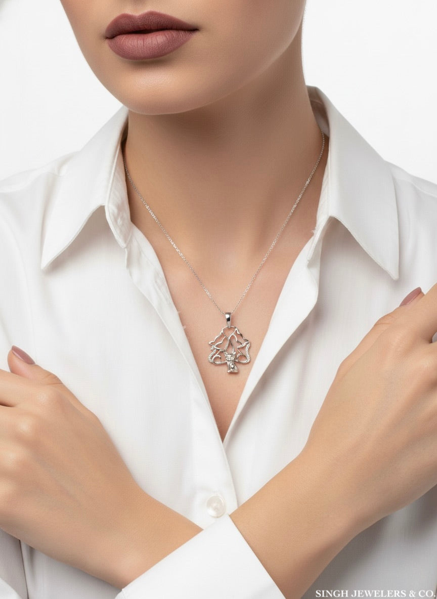 Sterling silver cat family of 3 charm with CZ white sapphires worn on chain