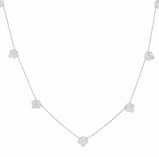 Close-up of sterling silver lucky clover CZ necklace