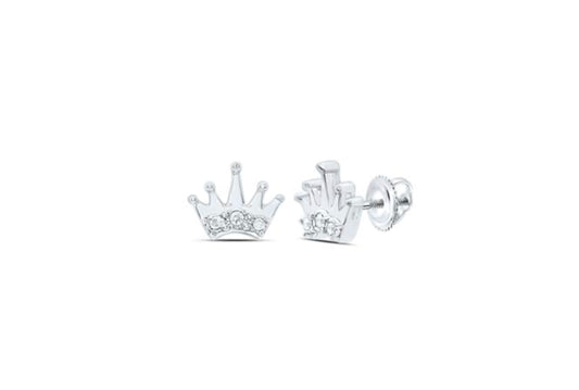Sterling silver diamond stud earrings in crown setting