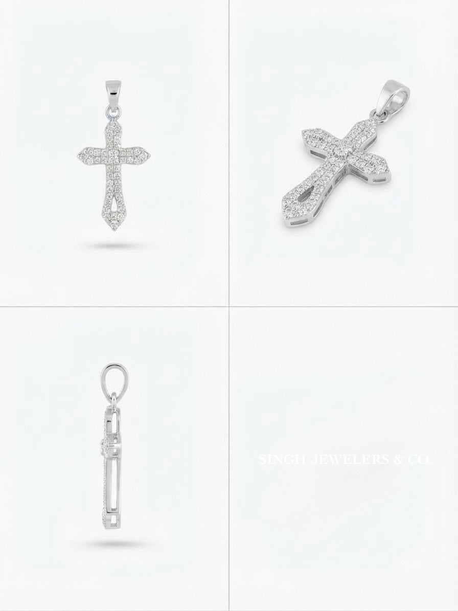 Sterling silver CZ cross pendant different angles