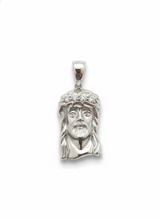 Sterling silver CZ stones Jesus face charm faith jewelry