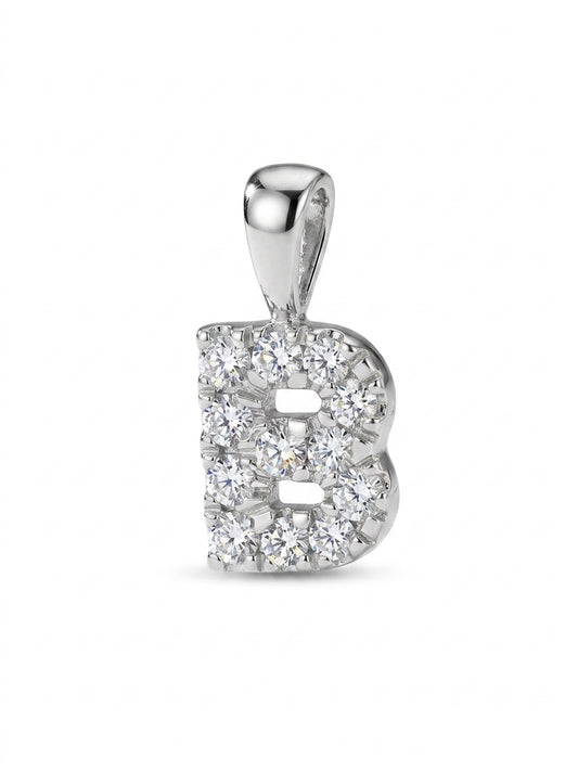 Sterling Silver CZ Letter B Initial Charm, approximately ½ inch in size, crafted in 925 sterling silver with cubic zirconia stones.