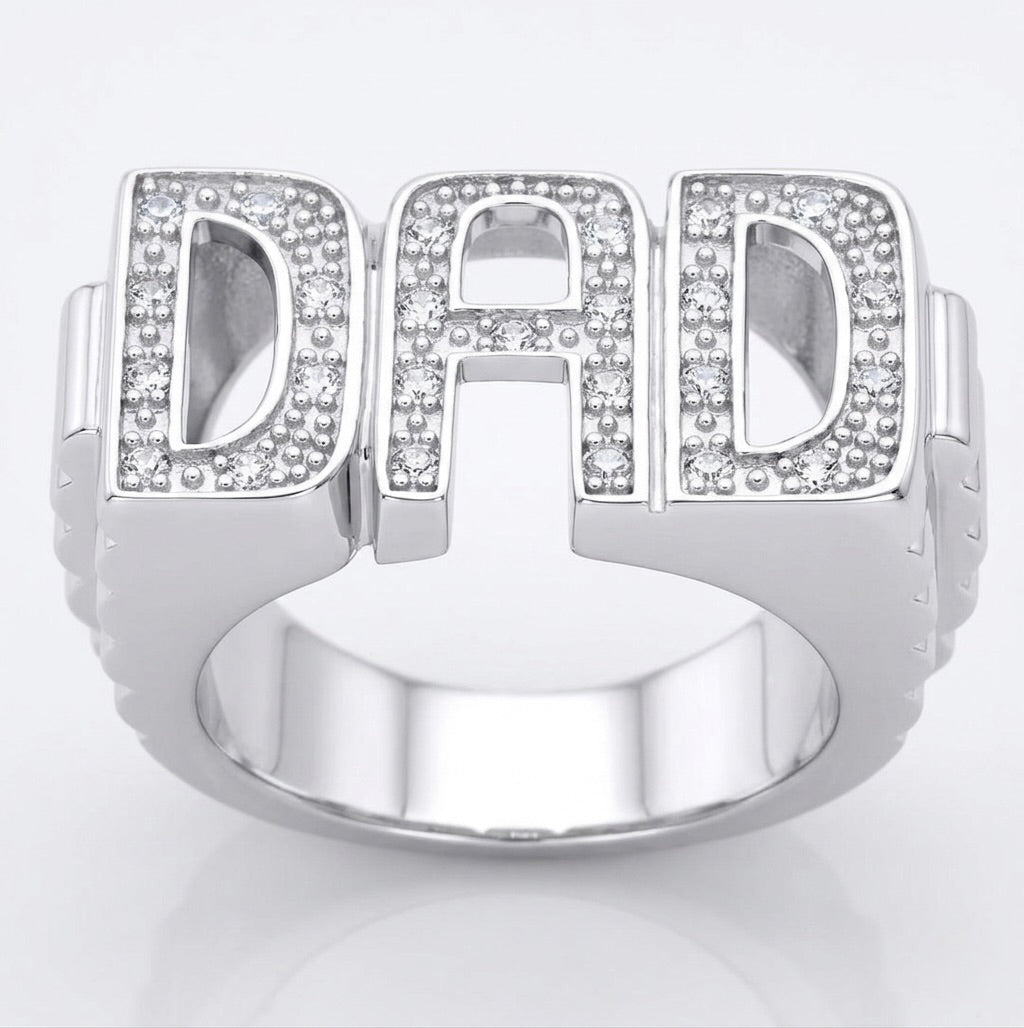 Sterling silver DAD ring with sparkling cubic zirconias