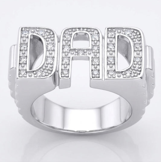 Sterling silver DAD ring with sparkling cubic zirconias