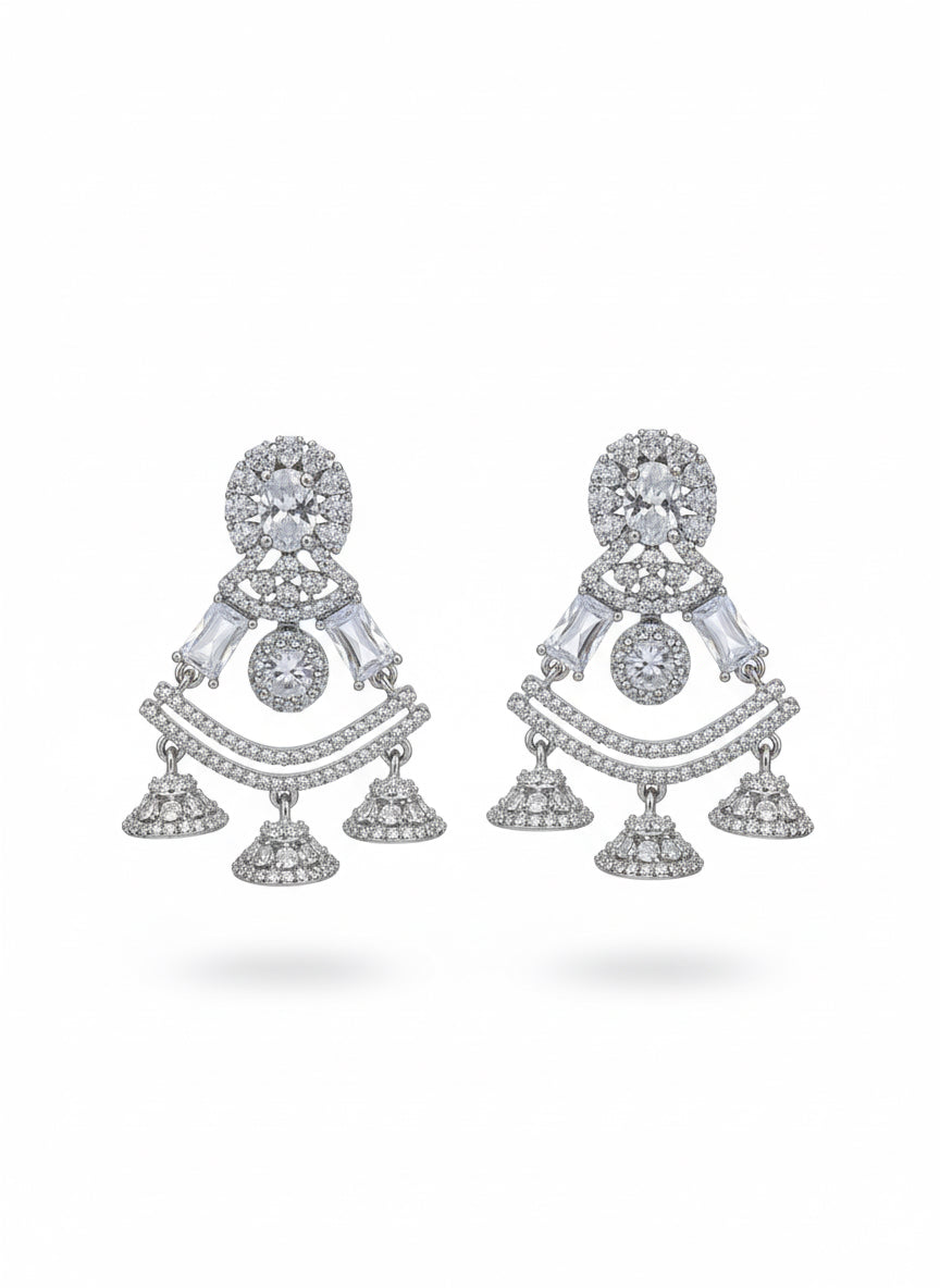 Sterling silver dangling earrings with sparkling cubic zirconia stones, elegant design perfect for special occasions or everyday wear.