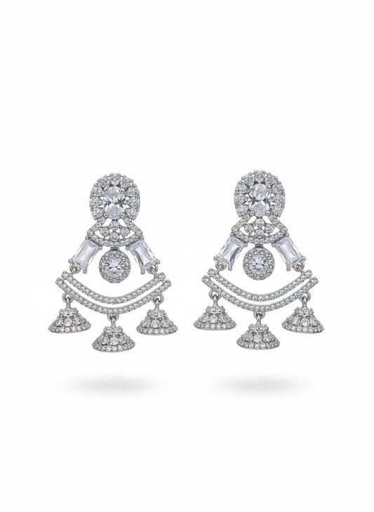Sterling silver dangling earrings with sparkling cubic zirconia stones, elegant design perfect for special occasions or everyday wear.