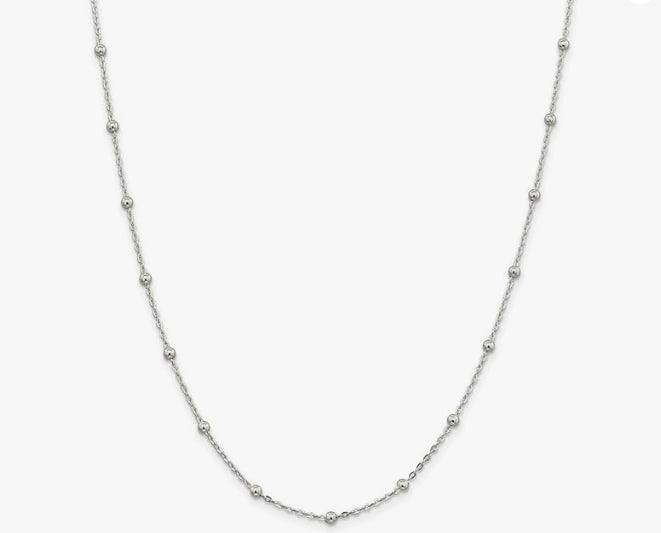 Sterling Silver Diamond Cut Beaded Chain 16" Necklace with Lobster Clasp
