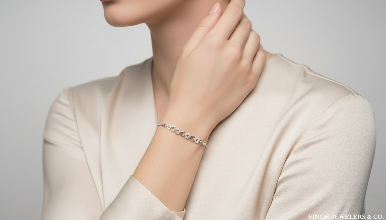 Sterling silver heart bolo bracelet with 1/10 carat round diamonds
