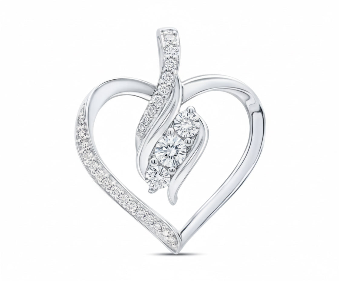 Sterling silver heart pendant with 1/20 CTW natural diamond – romantic gift jewelry (chain not included)