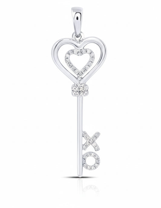 Sterling silver Hugs & Kisses key charm with 1/8 CTTW natural diamonds