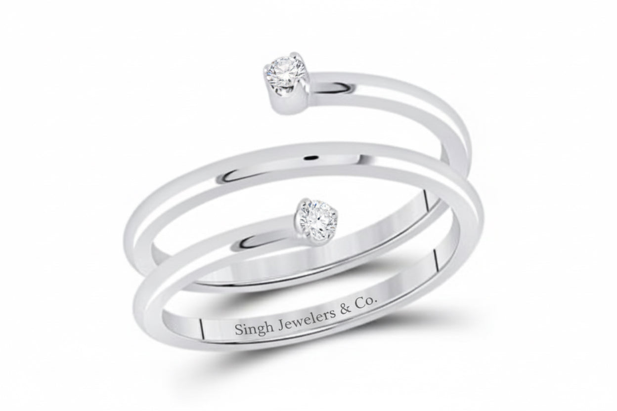 Sterling silver diamond spiral ring with 1/12 carat natural diamonds and twist design