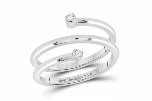 Sterling silver diamond spiral ring with 1/12 carat natural diamonds and twist design
