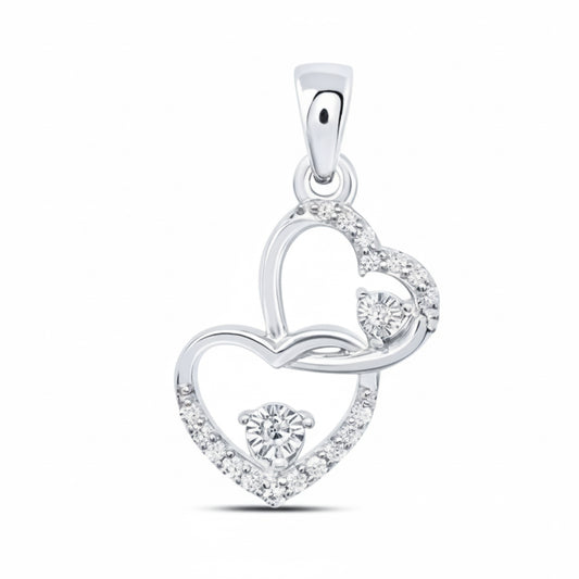 Sterling Silver Double Intertwined Hearts Pendant – 1/12 CTW Diamonds