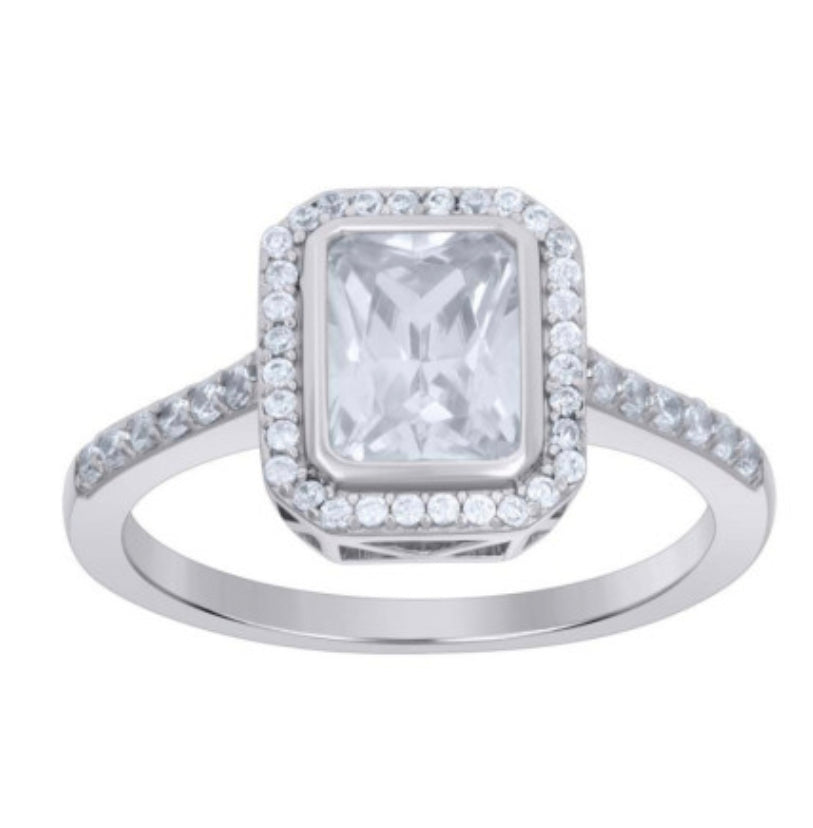 Sterling Silver Emerald Cut Cubic Zirconia Ring Size 8