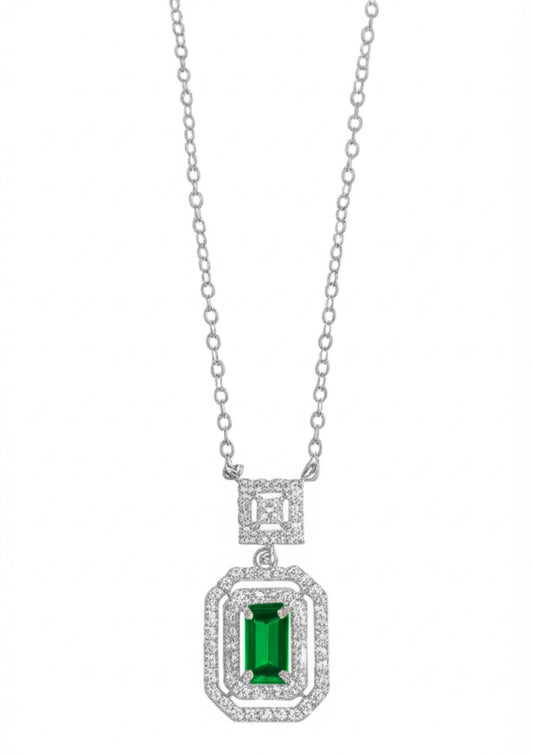 Adjustable sterling silver necklace featuring green CZ pendant
