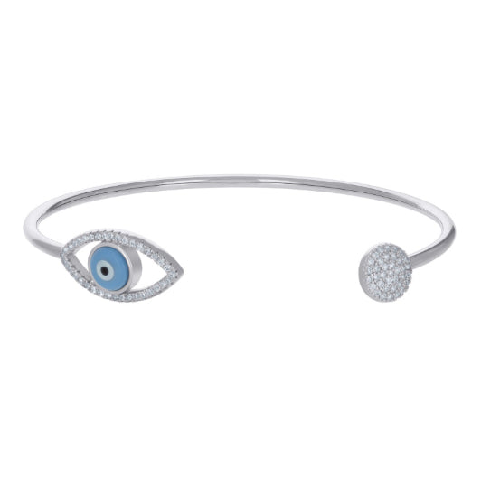 Sterling silver evil eye bangle with enamel and cubic zirconia accents