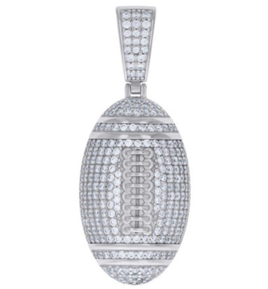 Sterling silver American football charm with 1 1/3 carat total moissanite, perfect gift for sports fans
