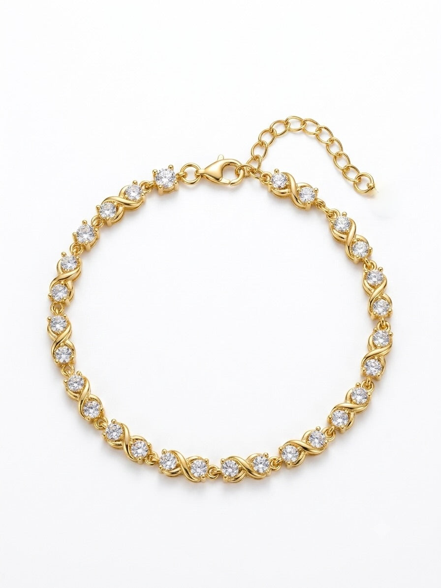 Sterling silver gold overlay infinity tennis bracelet for women elegant design