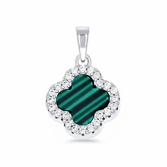 Sterling silver green clover charm with CZ stones, Van Cleef inspired design