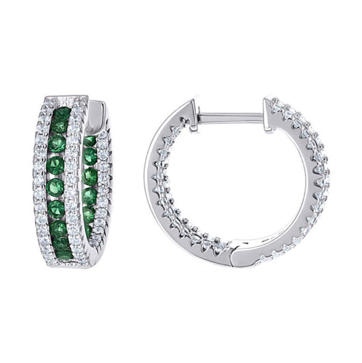 Sterling Silver Green & White Cubic Zirconia Fashion Hoop Earrings