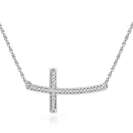 Sterling silver horizontal cross necklace with diamonds