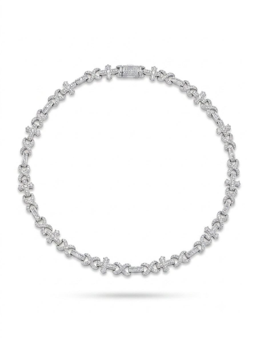 Sterling silver infinity cross necklace with round moissanite stones for men