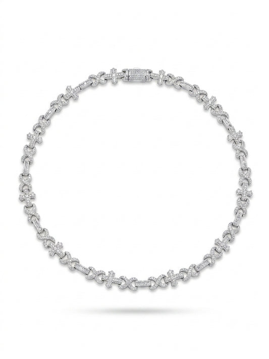 Sterling silver infinity cross necklace with round moissanite stones for men