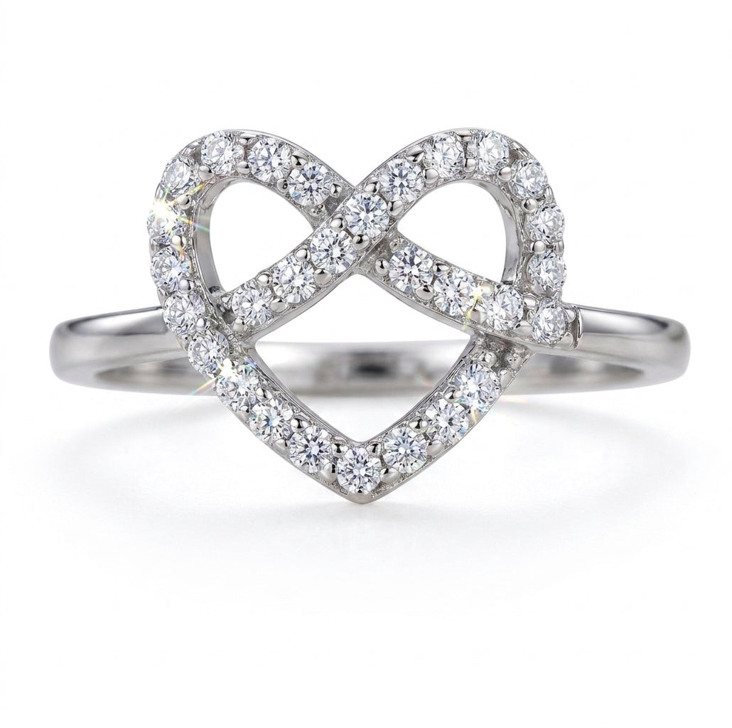 Sterling silver infinity heart promise ring with white sapphires for women