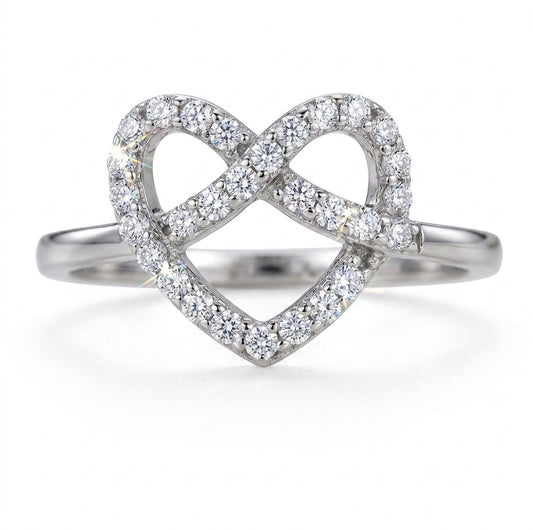 Sterling silver infinity heart promise ring with white sapphires for women