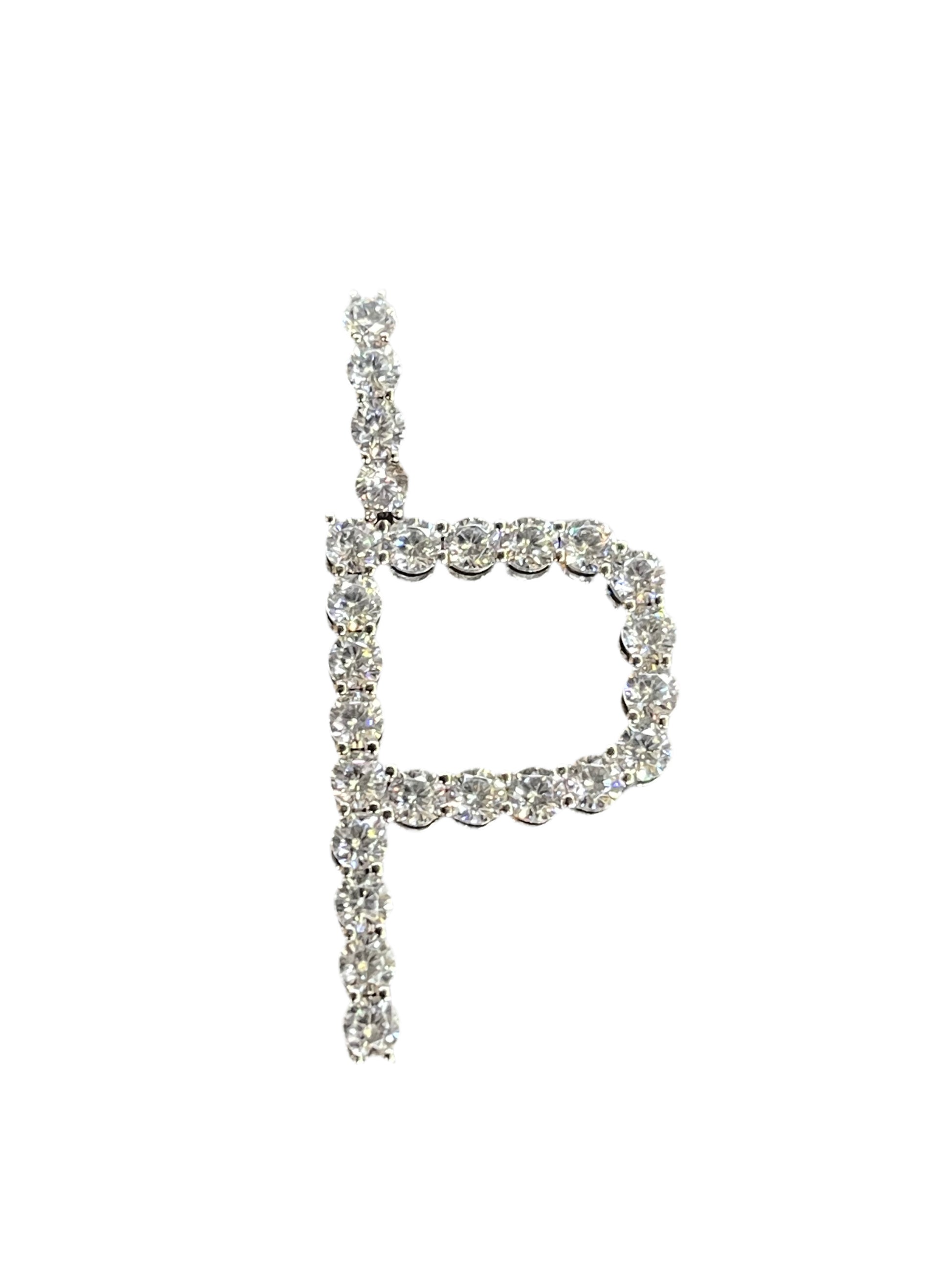 Sterling Silver Round CZ Initial 'P' Pendant Necklace