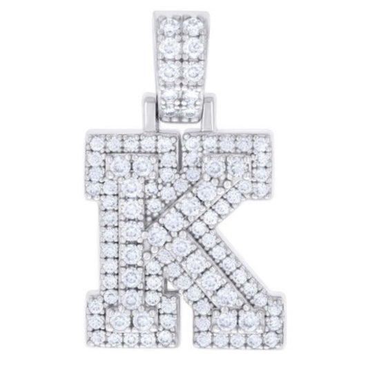 Sterling silver “K” initial charm with 1.47 carat moissanite gemstones, elegant personalized jewelry gift
