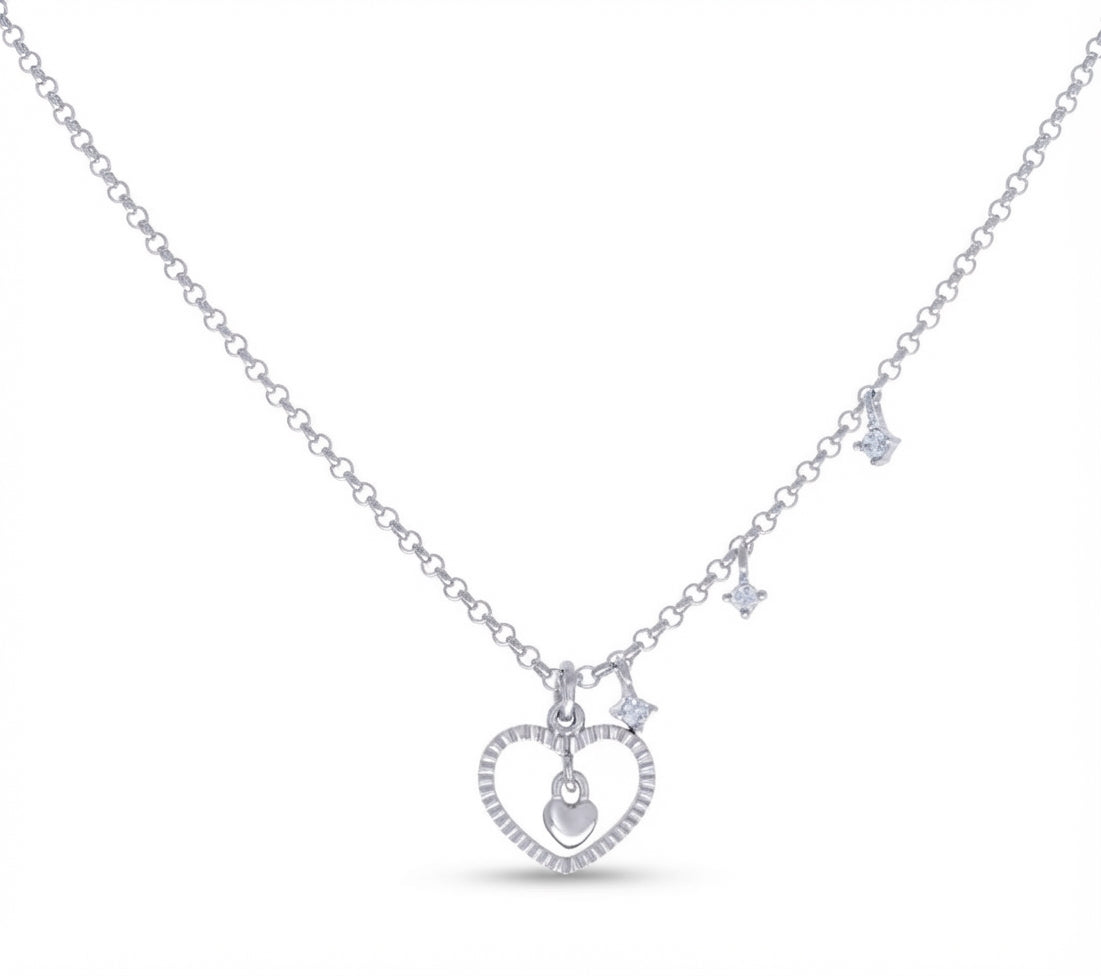 Sterling silver love heart dangle charm necklace for women