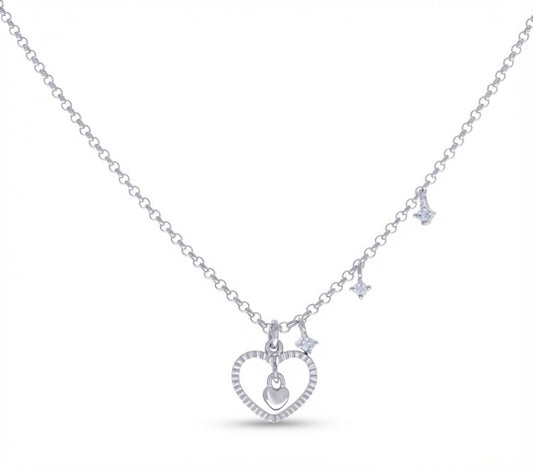 Sterling silver love heart dangle charm necklace for women