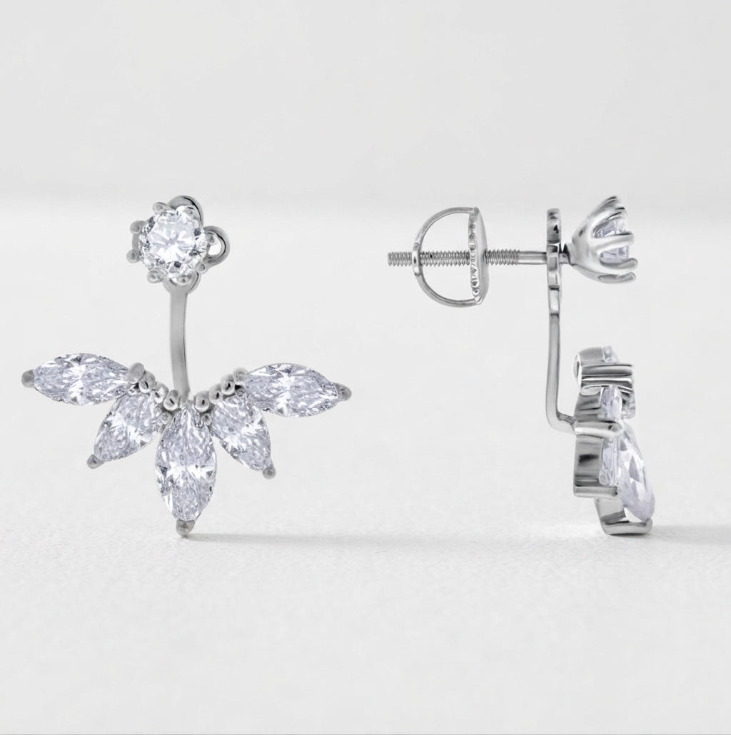 925 sterling silver leaf earring jacket with CZ studs