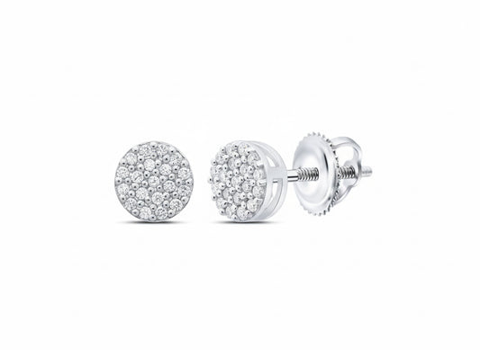 Pair of silver stud earrings with clear gemstones on a white background