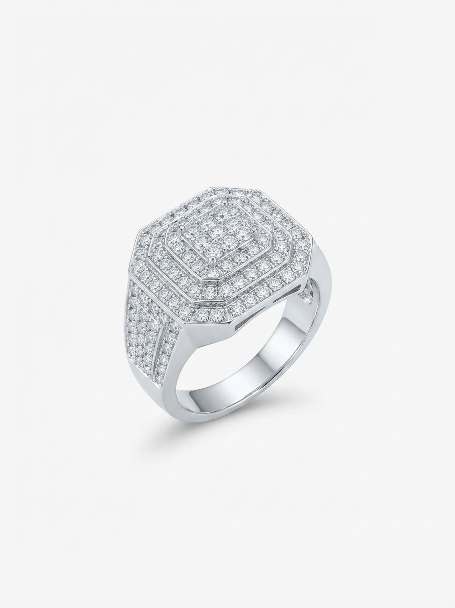 Sterling silver men's moissanite round stone ring, 3/4 CTW, size 10