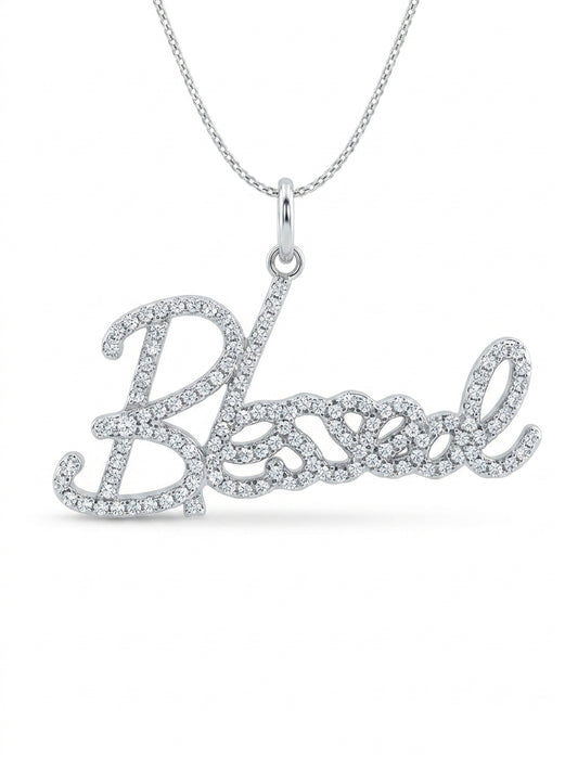 Sterling Silver Moissanite Blessed Charm pendant with brilliant sparkle