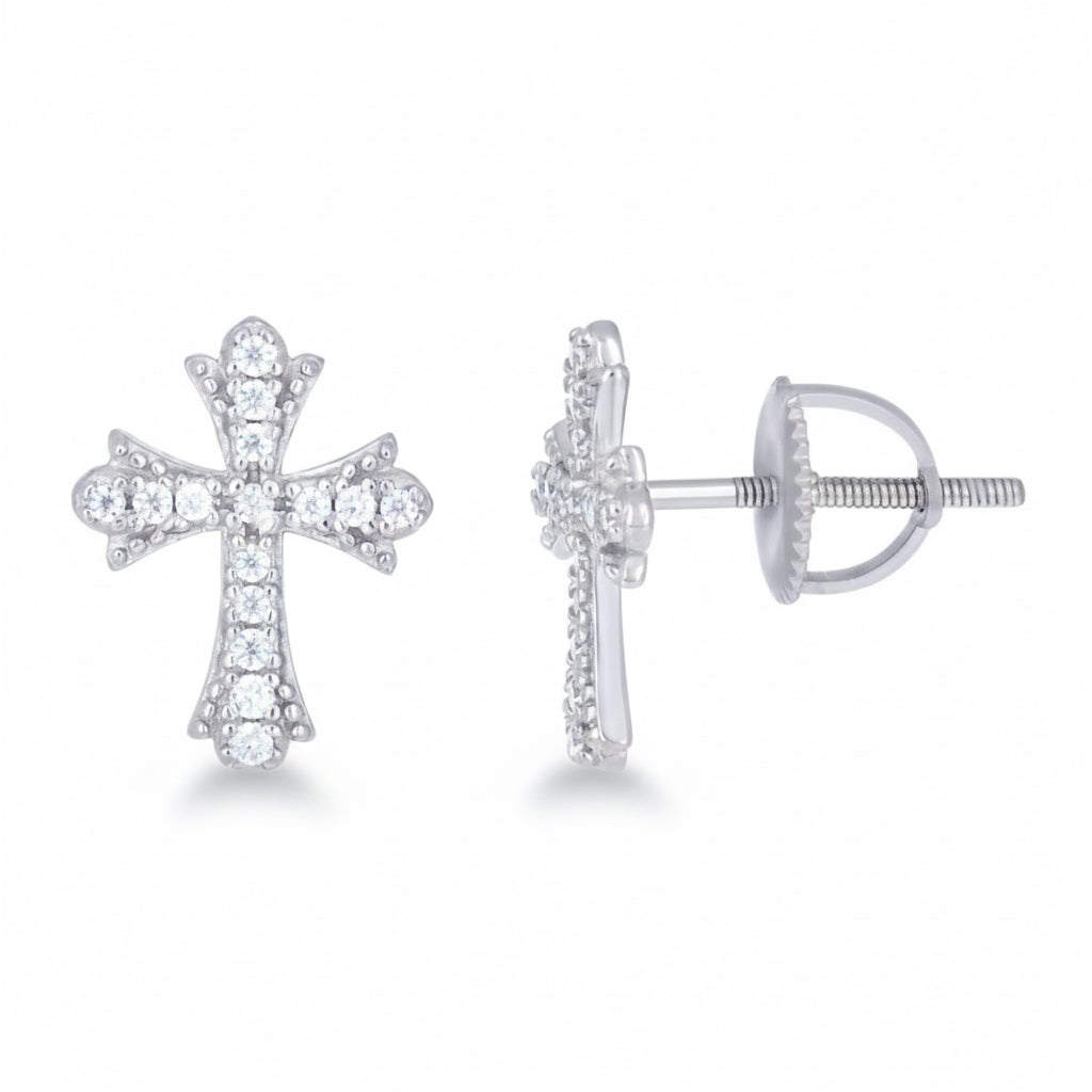 Sterling Silver Moissanite Chrome Cross Earrings
