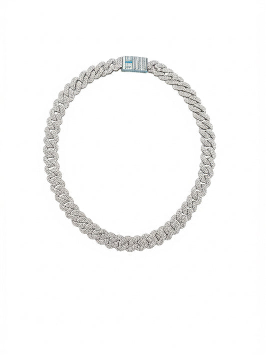 Sterling silver moissanite Cuban chain necklace 22 inches 20mm close-up