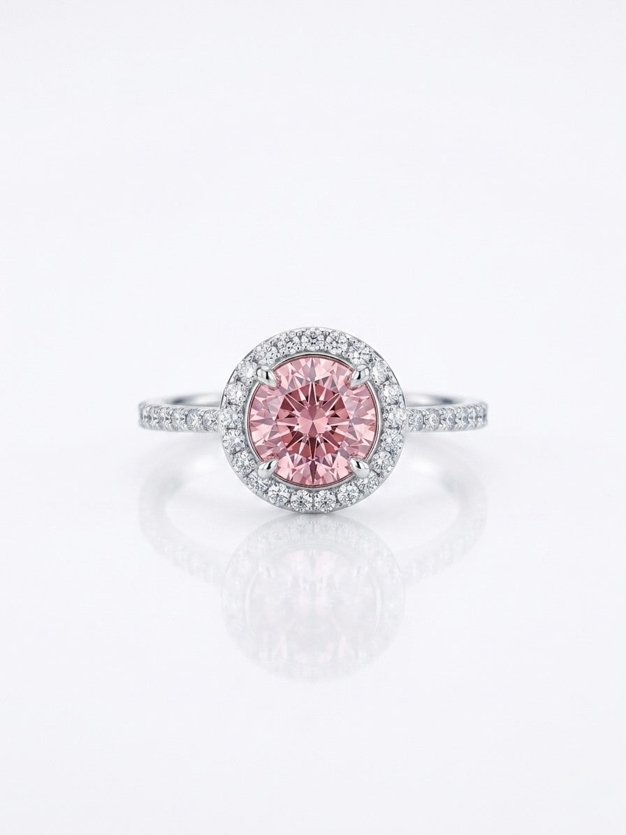 Sterling silver moissanite pink ladies ring