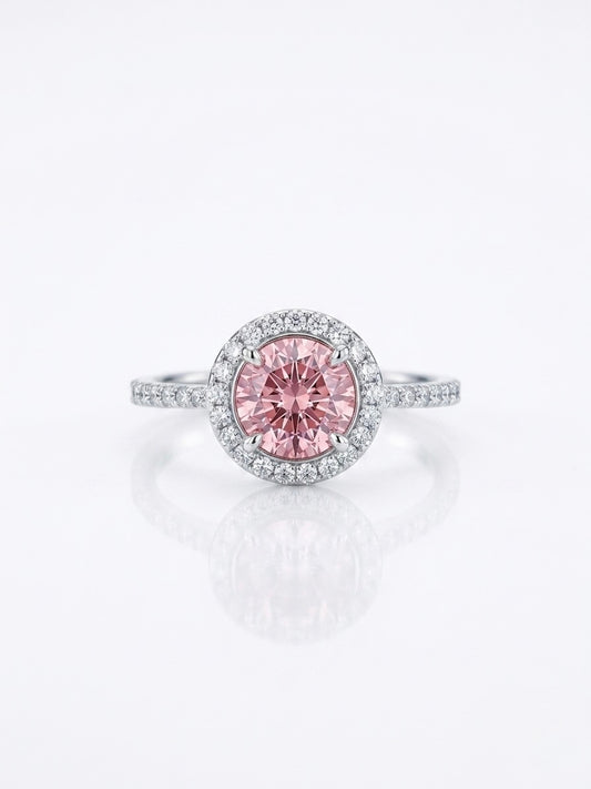 Sterling silver moissanite pink ladies ring