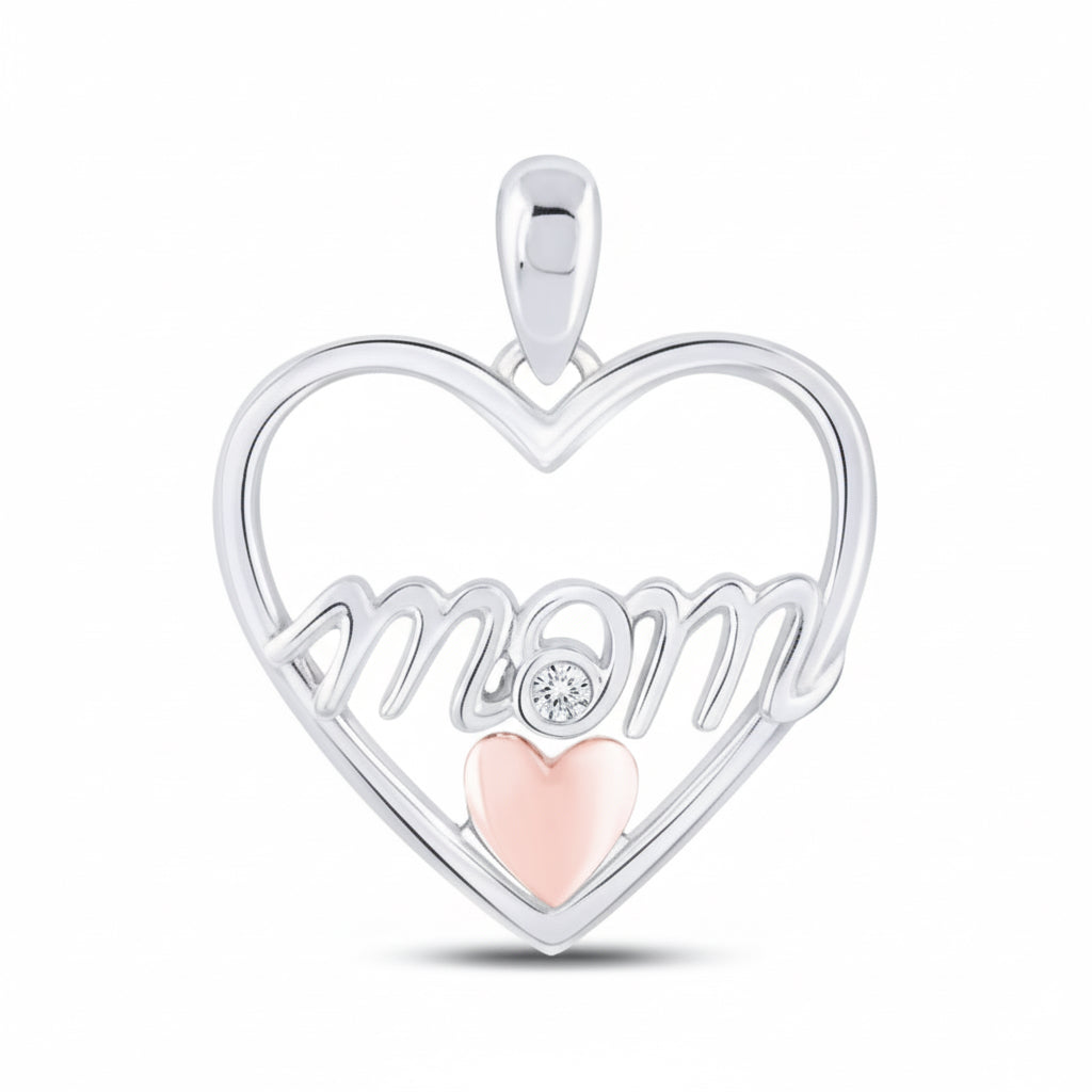 Sterling silver mom heart pendant with diamond
